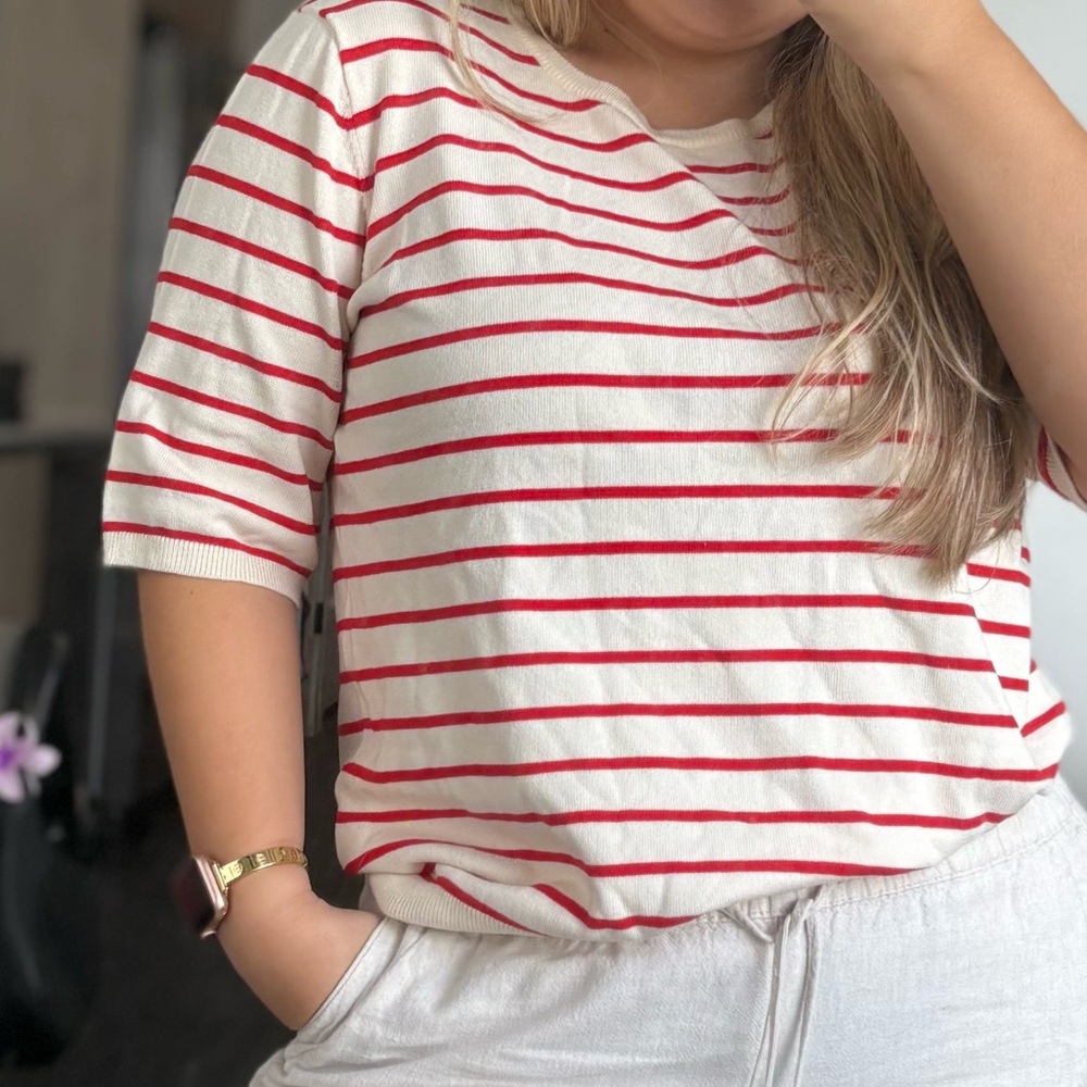 H&M Red and Cream Striped Long Sleeve Tee